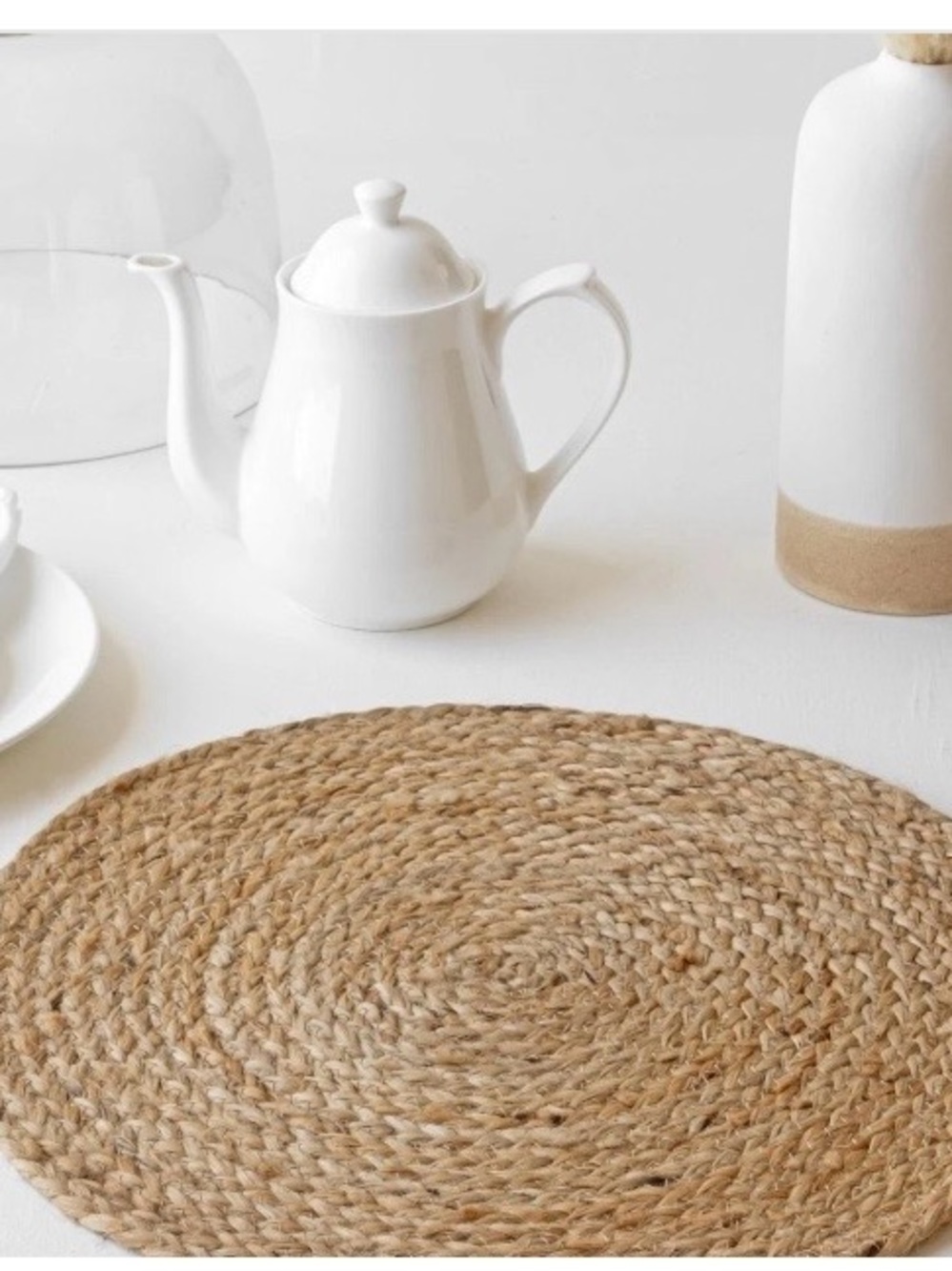 Natural Jute Placemats Seagrass Round Set 6 Neutral Tan Spiraled Braided Mats